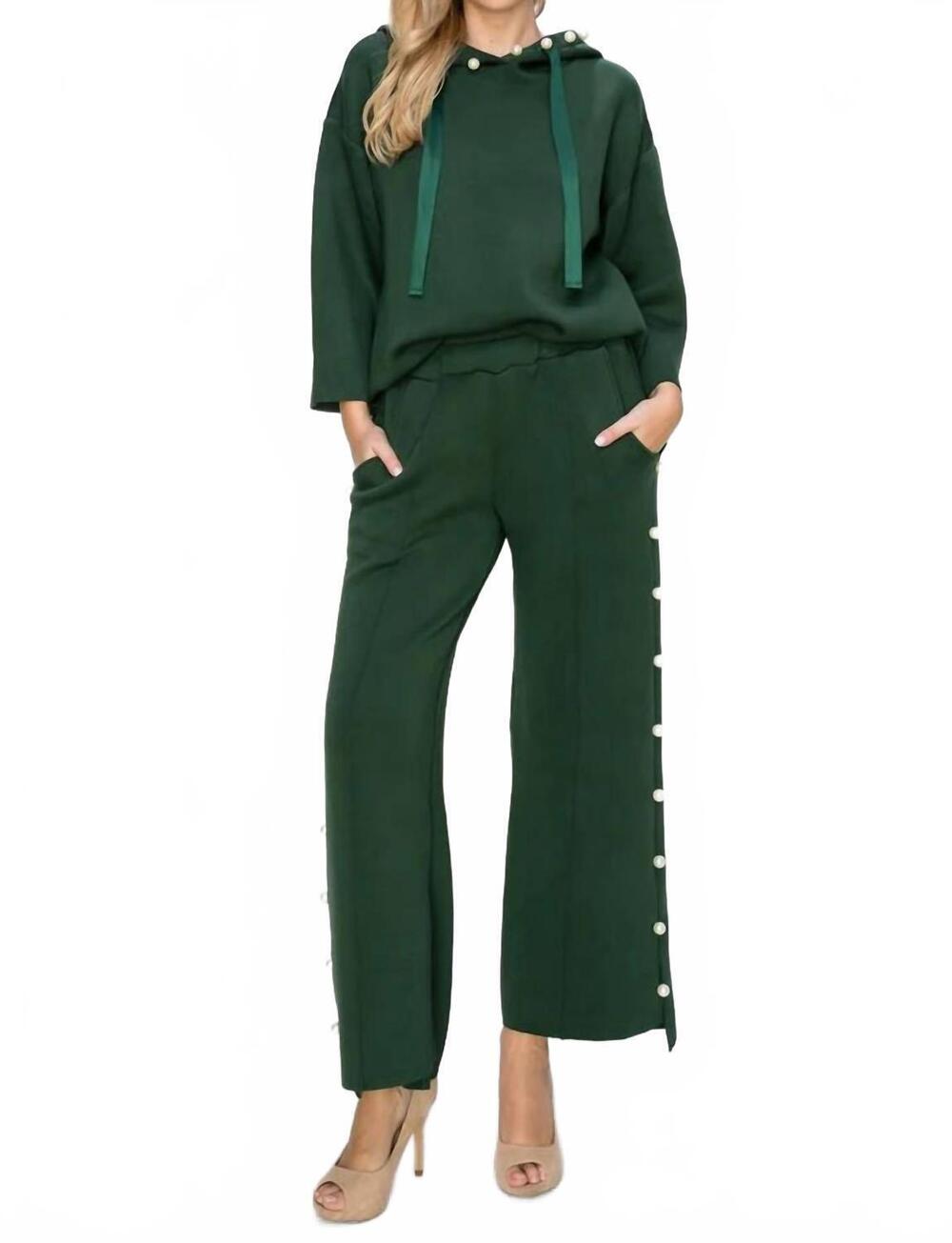 NEW JOH farrah french scuba pearl long pant in hunter green